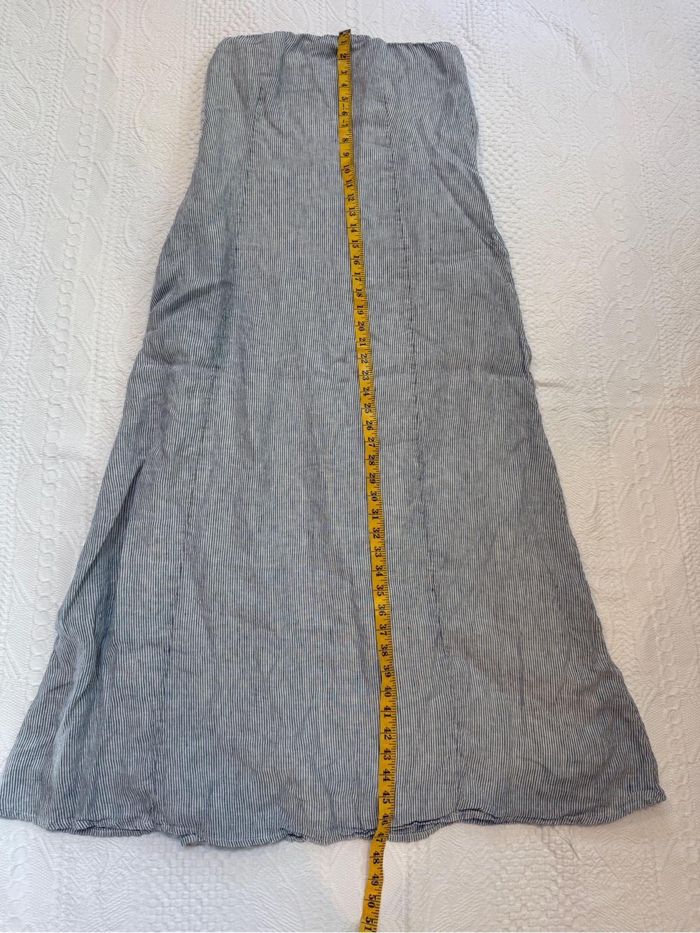 Quince 100% European Linen Strapless Maxi Dress Blue Pinstripe M Seersucker - Picture 5 of 8